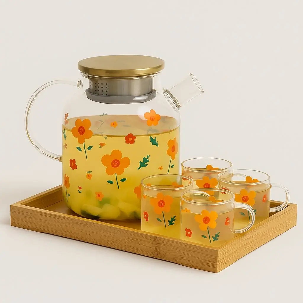 Sunflower Bloom Borosilicate Glass Kettle Tea Set