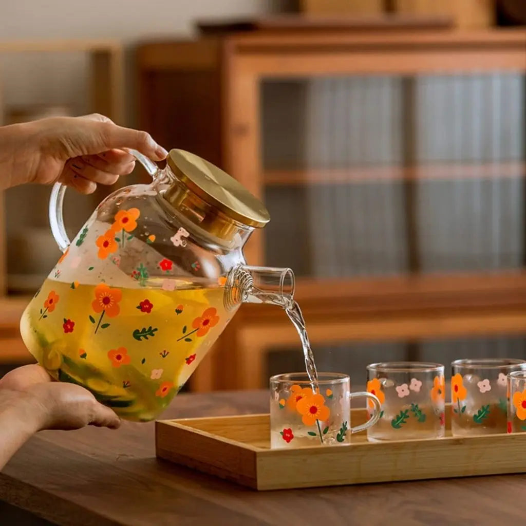 Sunflower Bloom Borosilicate Glass Kettle Tea Set