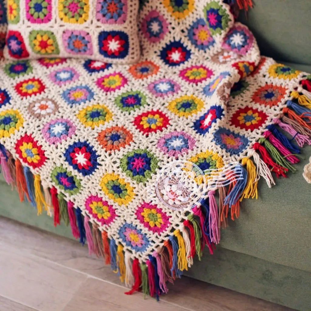 Forest Tassel Boho Hand-Crochet Throw