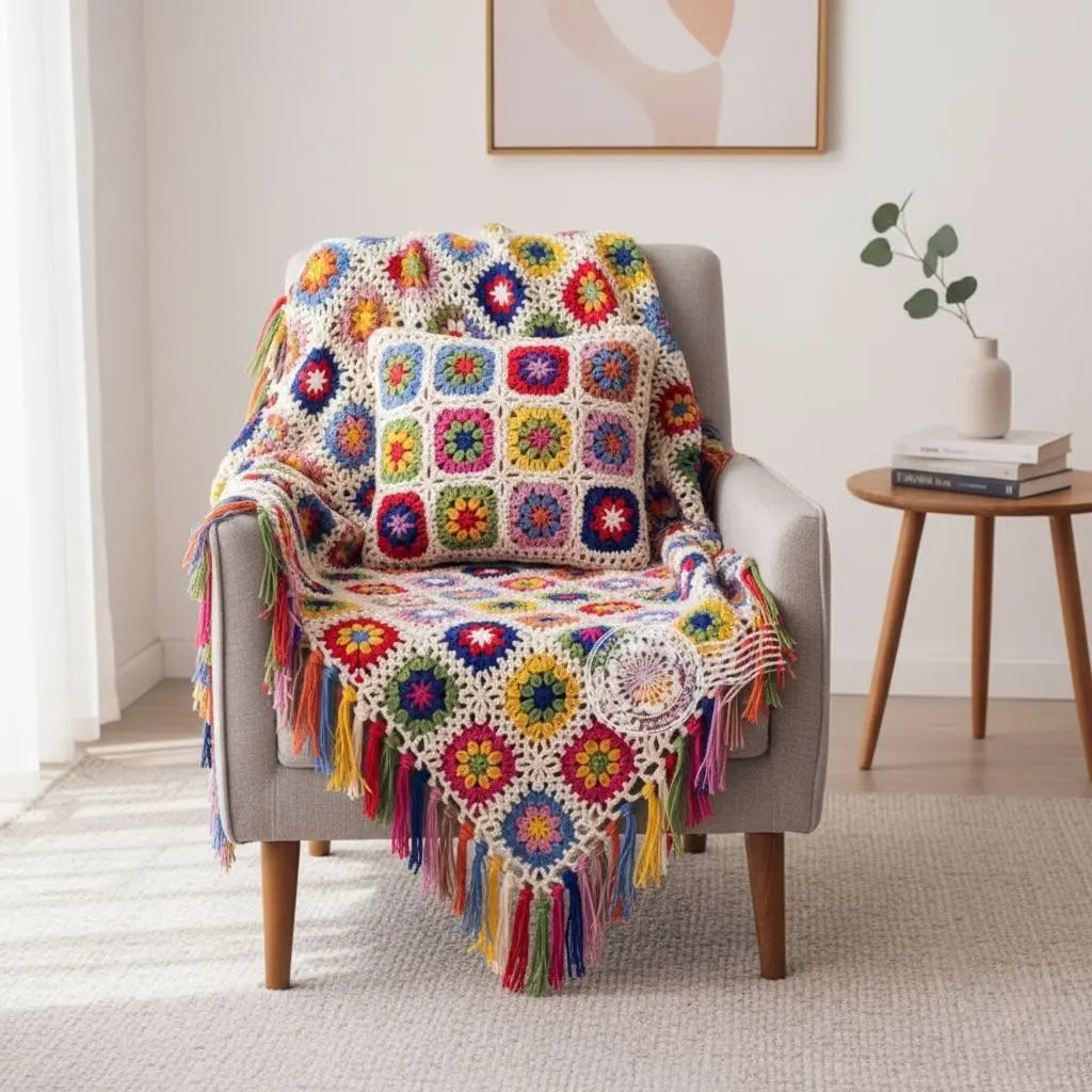 Forest Tassel Boho Hand-Crochet Throw