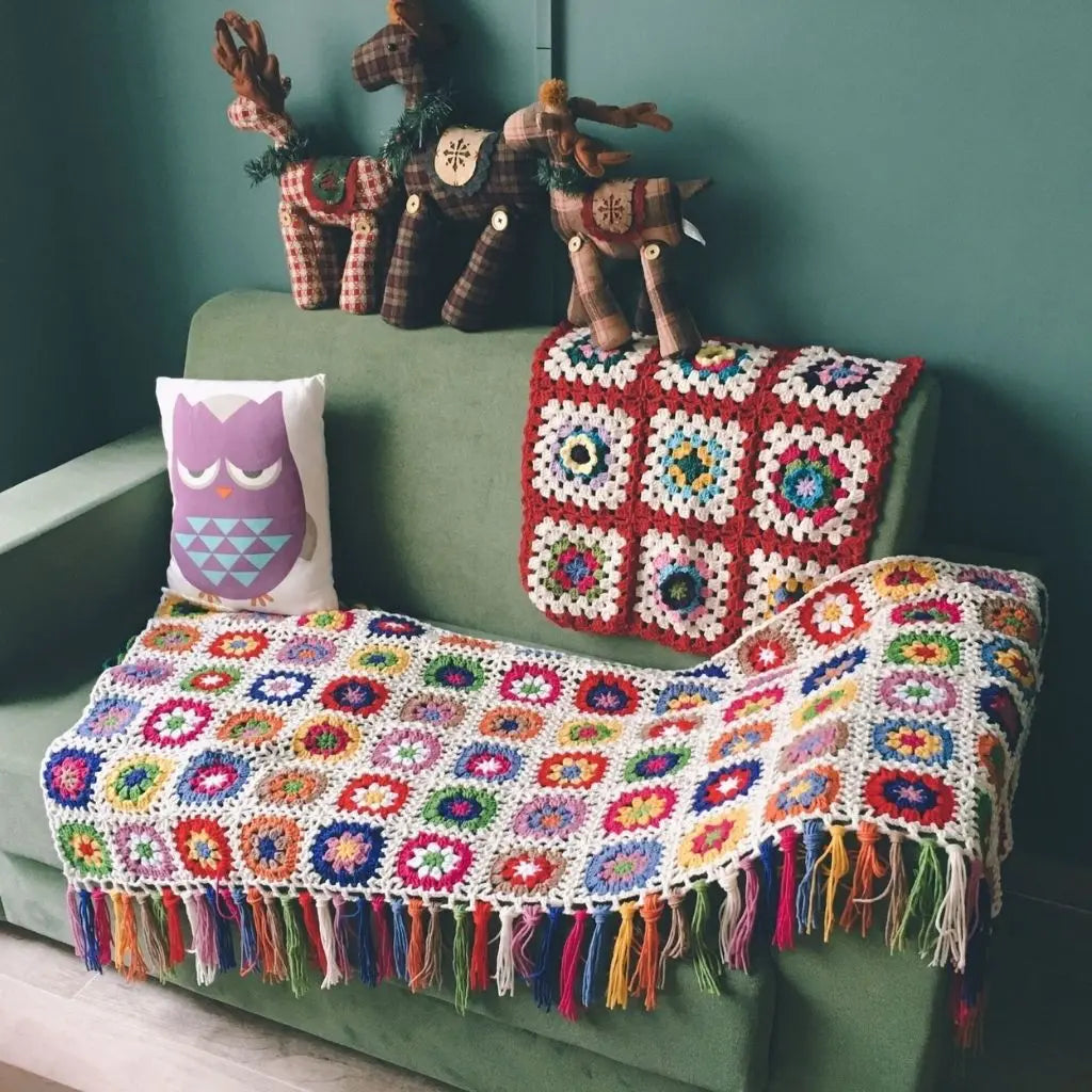 Forest Tassel Boho Hand-Crochet Throw