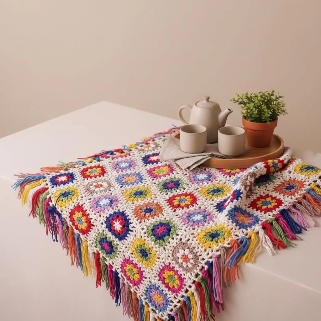 Forest Tassel Boho Hand-Crochet Throw