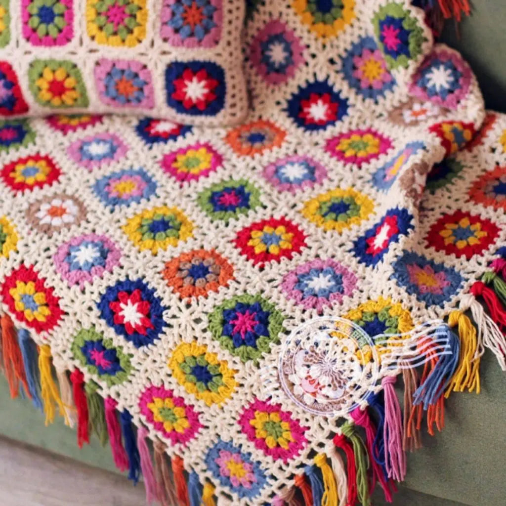 Forest Tassel Boho Hand-Crochet Throw