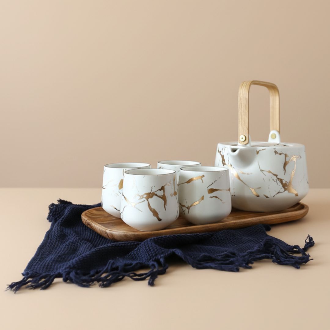 Astrid Marble Ceramic Tea Set