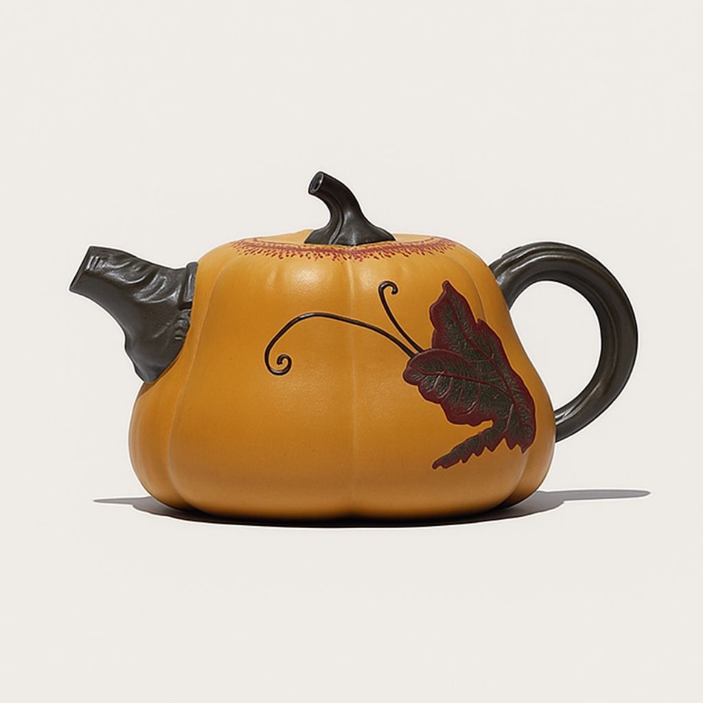 Pumpkin Hand-Carved Clay Teapot