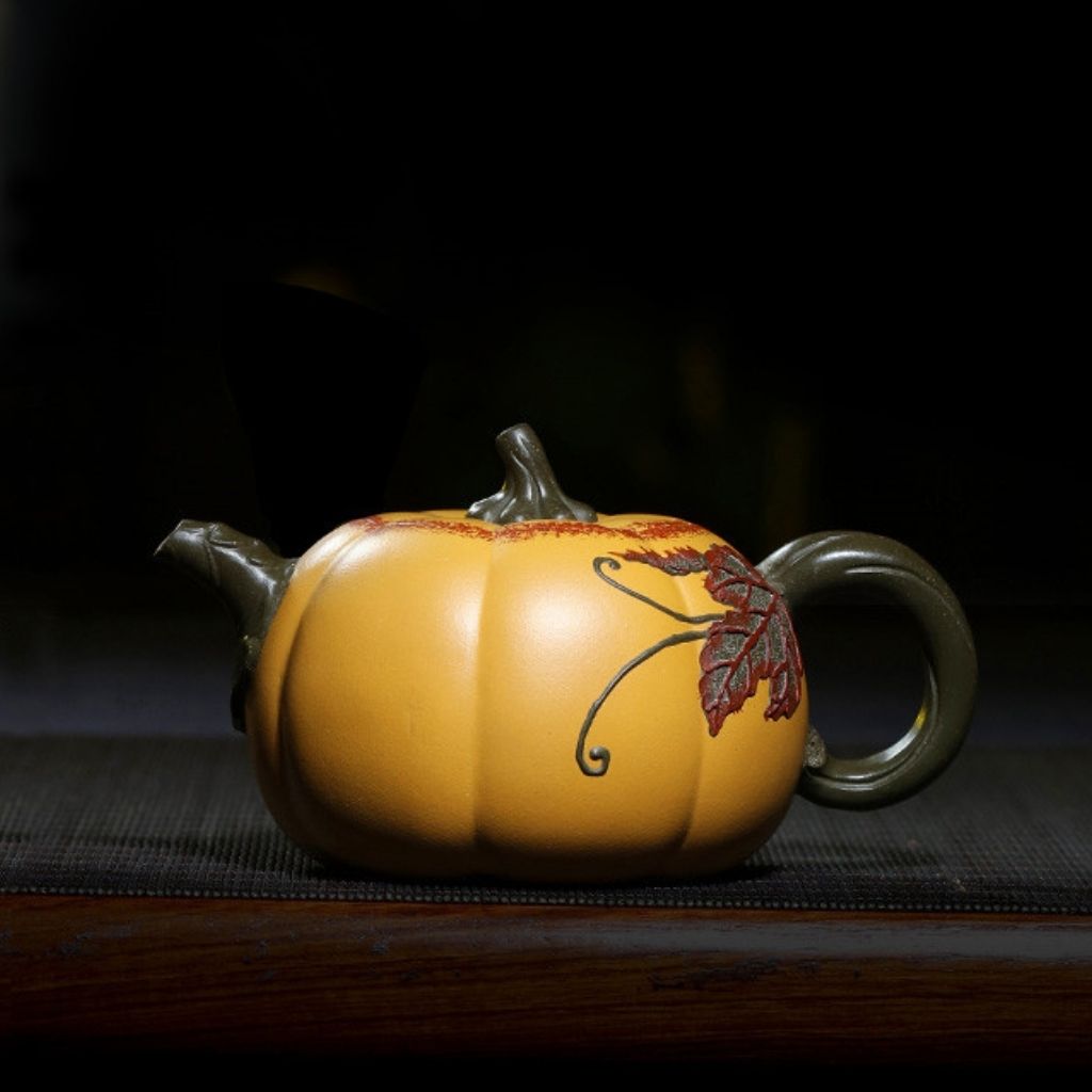 Pumpkin Hand-Carved Clay Teapot