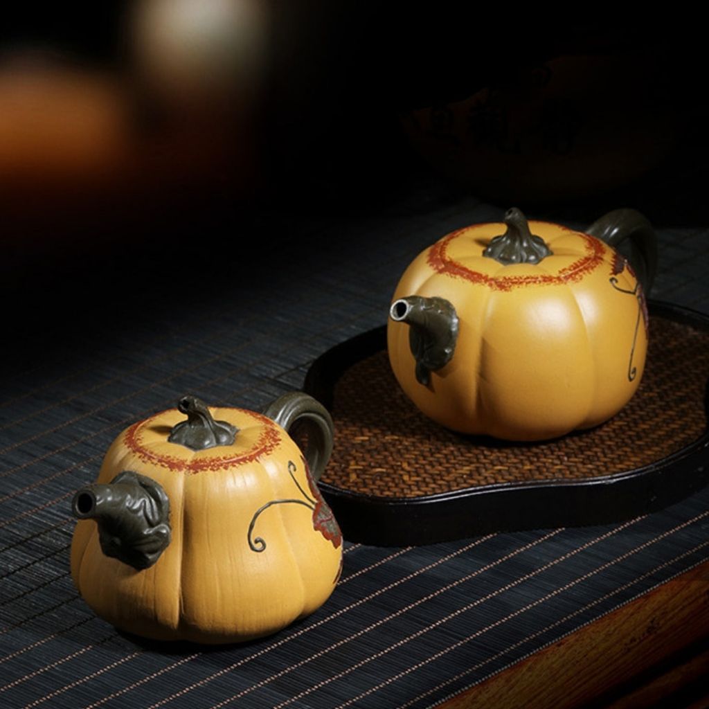 Pumpkin Hand-Carved Clay Teapot