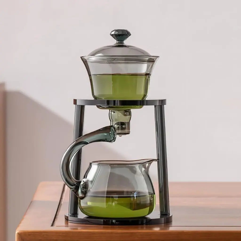 Theo Smoky Gray Glass Tea Set – Vertical Automatic Infuser