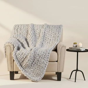 Handcrafted Chunky Wave Knit Throw Blanket