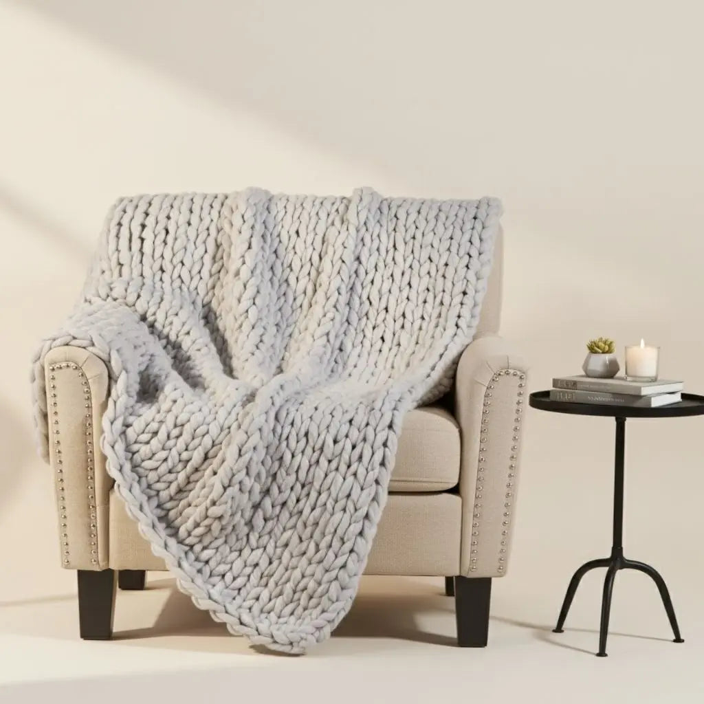 Handcrafted Chunky Wave Knit Throw Blanket