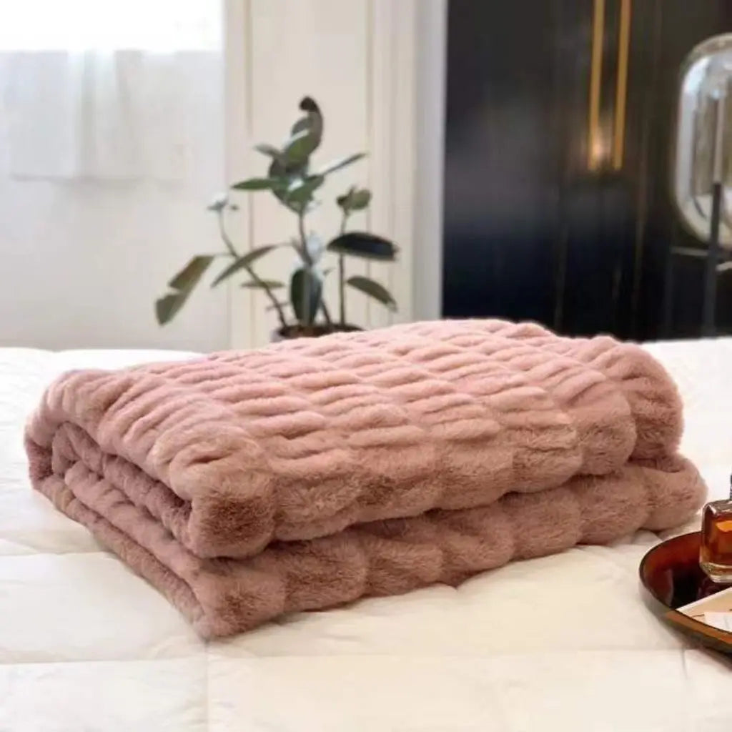 Lena Bubble Faux Fur Fleece Blanket – Soft Skin-Friendly Throw for Sofa & Bed