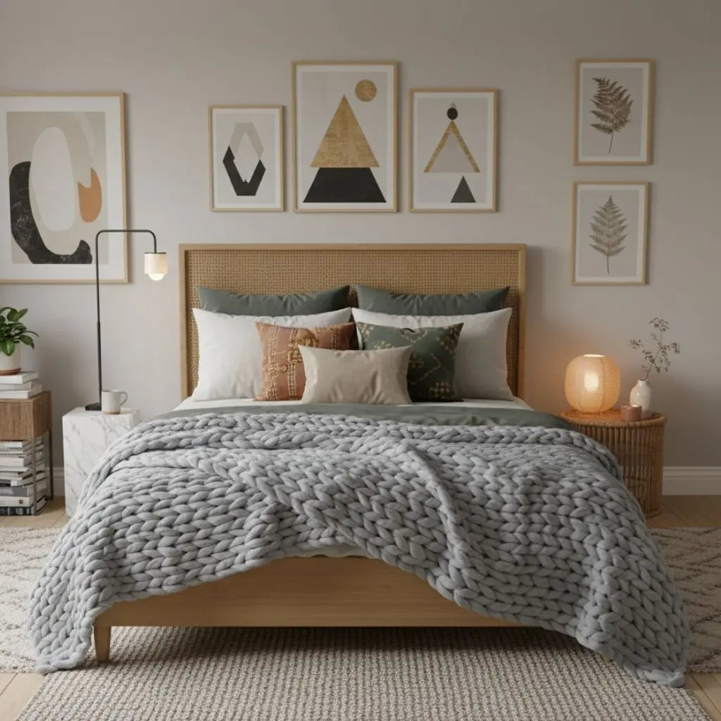 Handcrafted Chunky Wave Knit Throw Blanket