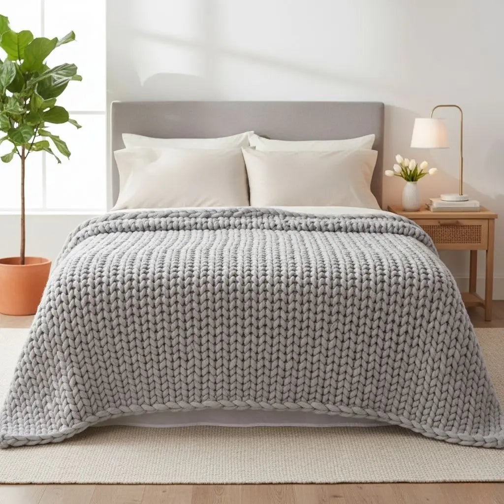 Handcrafted Chunky Wave Knit Throw Blanket