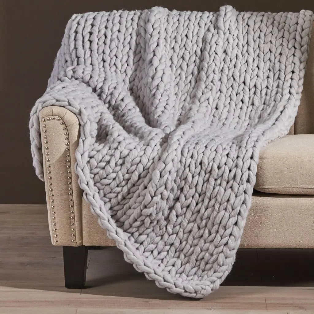 Handcrafted Chunky Wave Knit Throw Blanket