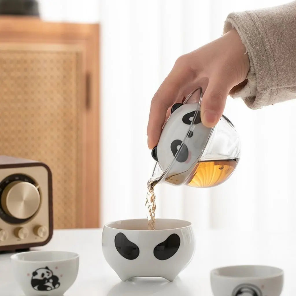 Panda Ceramic Travel Tea Set with Cups