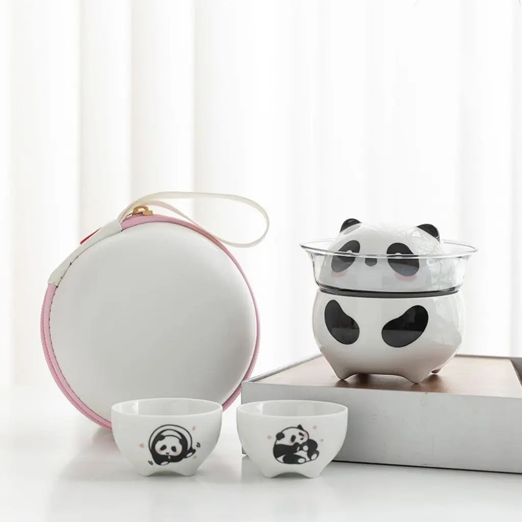 Panda Ceramic Travel Tea Set with Cups