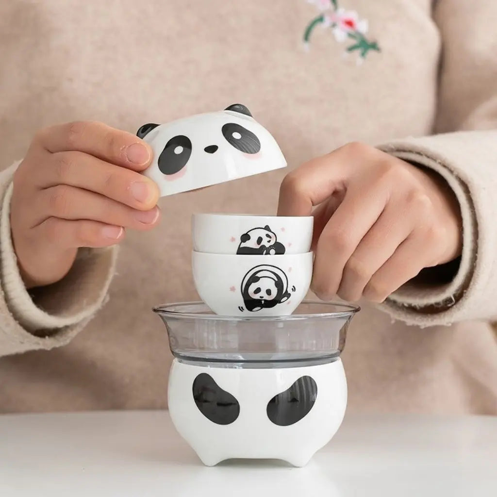 Panda Ceramic Travel Tea Set with Cups