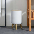 Vora Push-Lid Trash Can With Wooden Legs