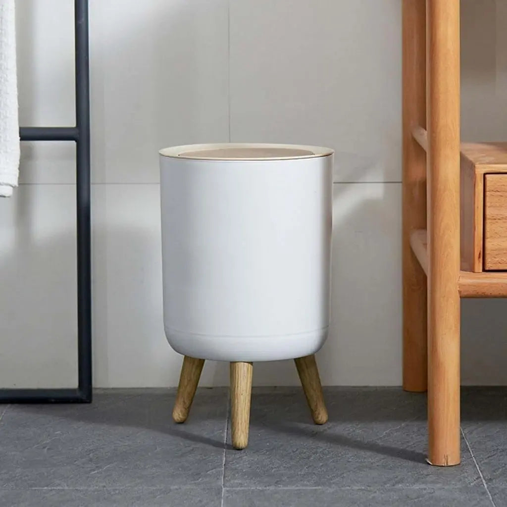 Vora Push-Lid Trash Can With Wooden Legs
