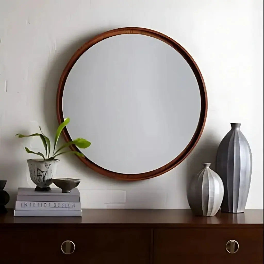 Ethan Round Wall Mirror – Solid Walnut Wood Frame