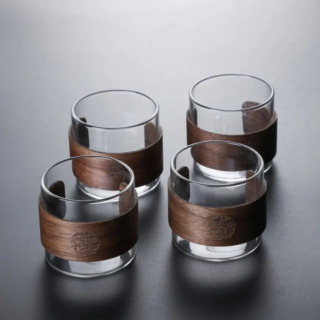 Orlando Walnut Ring Borosilicate Glass Tea Cup