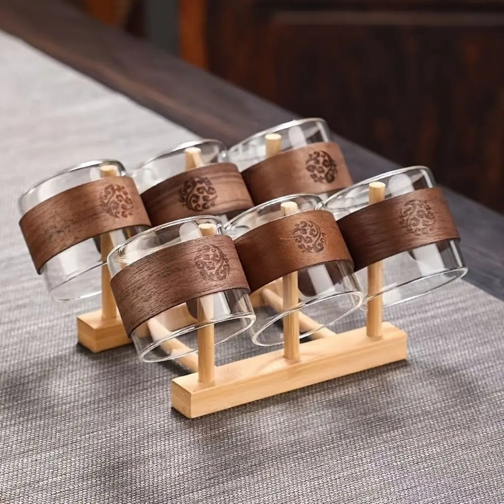 Orlando Walnut Ring Borosilicate Glass Tea Cup