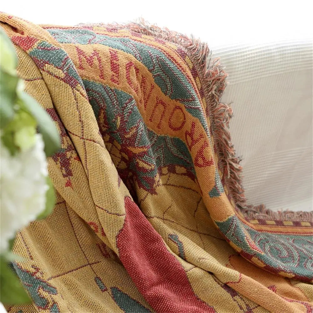 Wanderlust World Map Cotton Throw Blanket