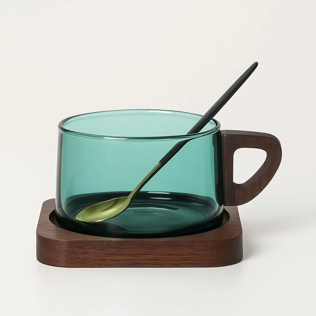 Aurora Wooden Handle Glass Cup Set