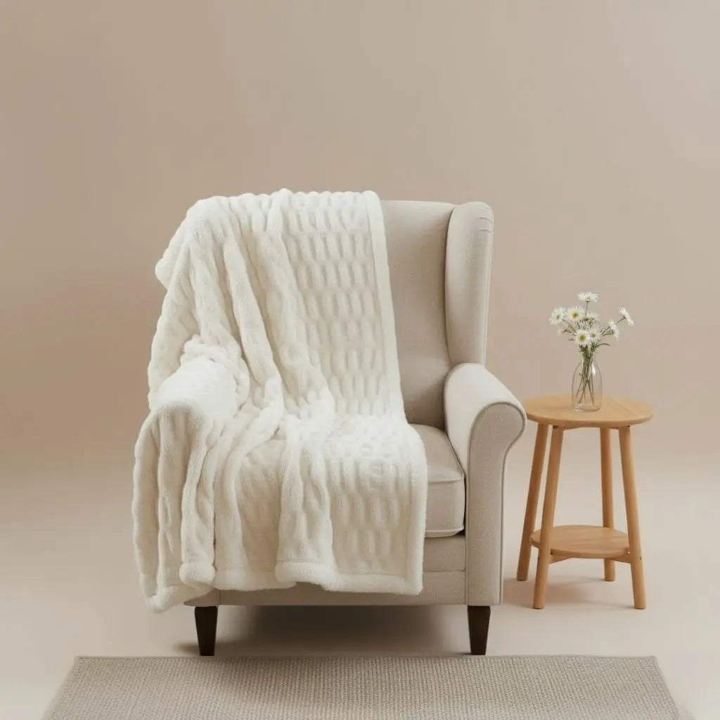 Lena Bubble Faux Fur Fleece Blanket – Soft Skin-Friendly Throw for Sofa & Bed