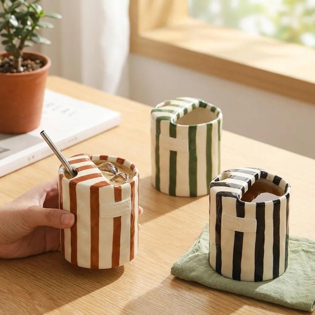 Retro Striped Ceramic Mug