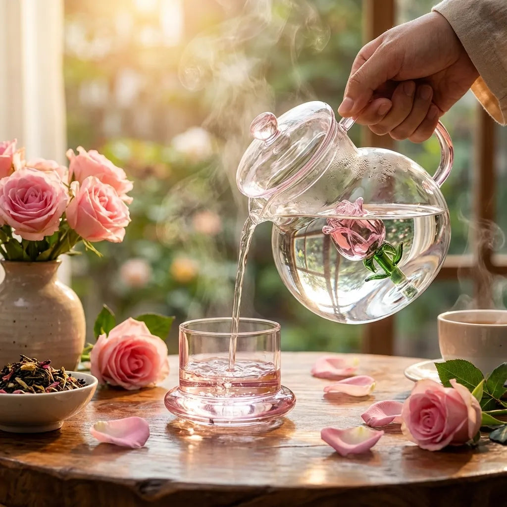 Rose Blossom Glass Teapot