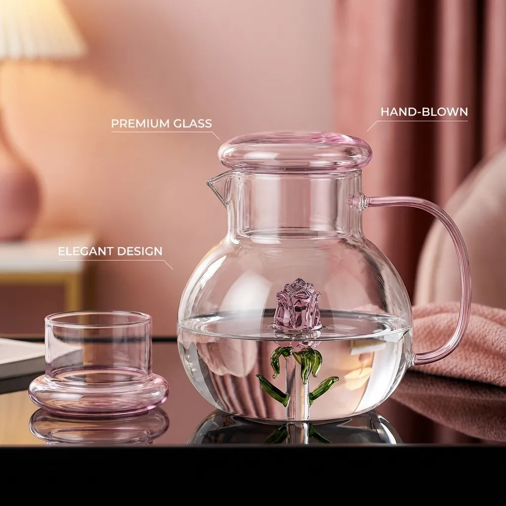 Rose Blossom Glass Teapot