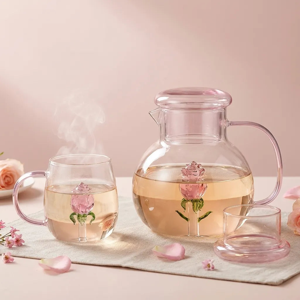 Rose Blossom Glass Teapot