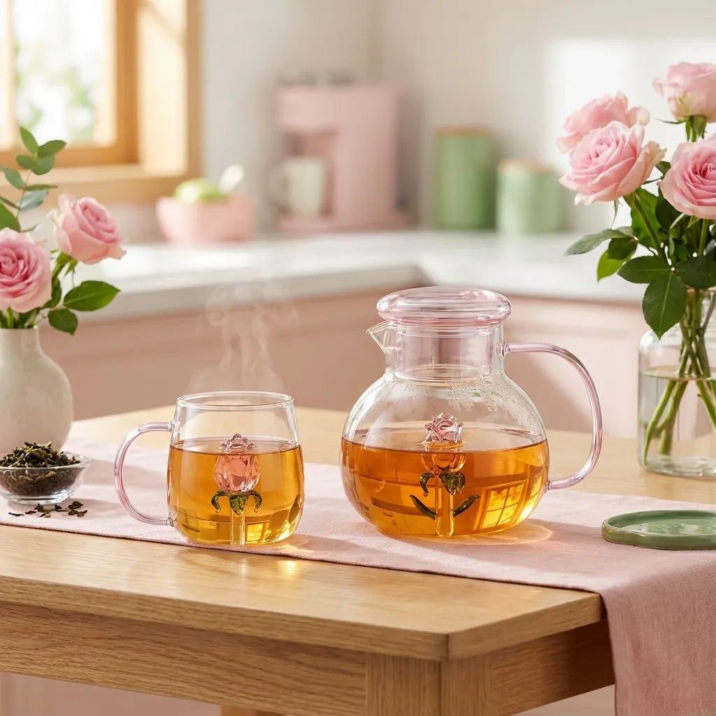 Rose Blossom Glass Teapot