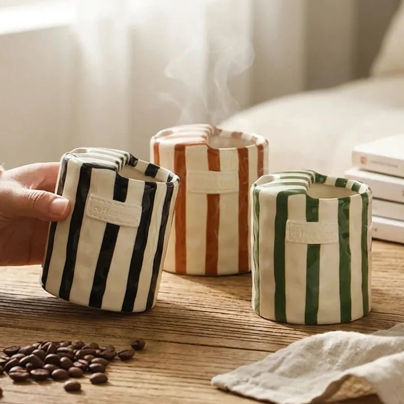 Retro Striped Ceramic Mug